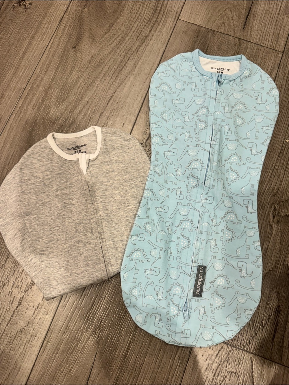 SwaddleMe Baby Blue Dinosaur Sleepsack & Gray Zip Romper Set